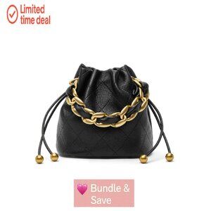 Mini Lambskin Quilted Bucket Bag with Chain Strap & Drawstring Closure